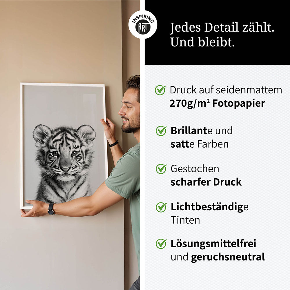 Poster: Tierporträt Tiger "Raja" in Schwarz-Weiß