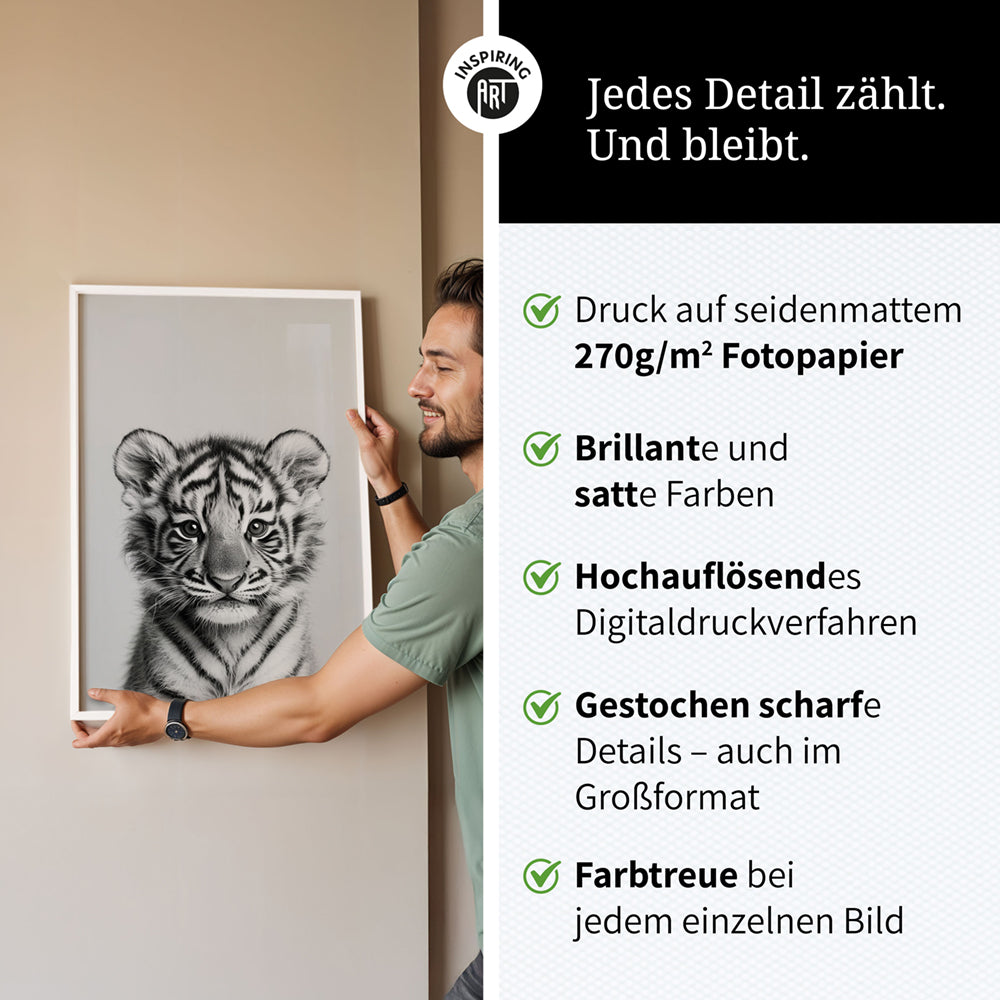 Poster: Tierporträt Tiger "Raja" in Schwarz-Weiß