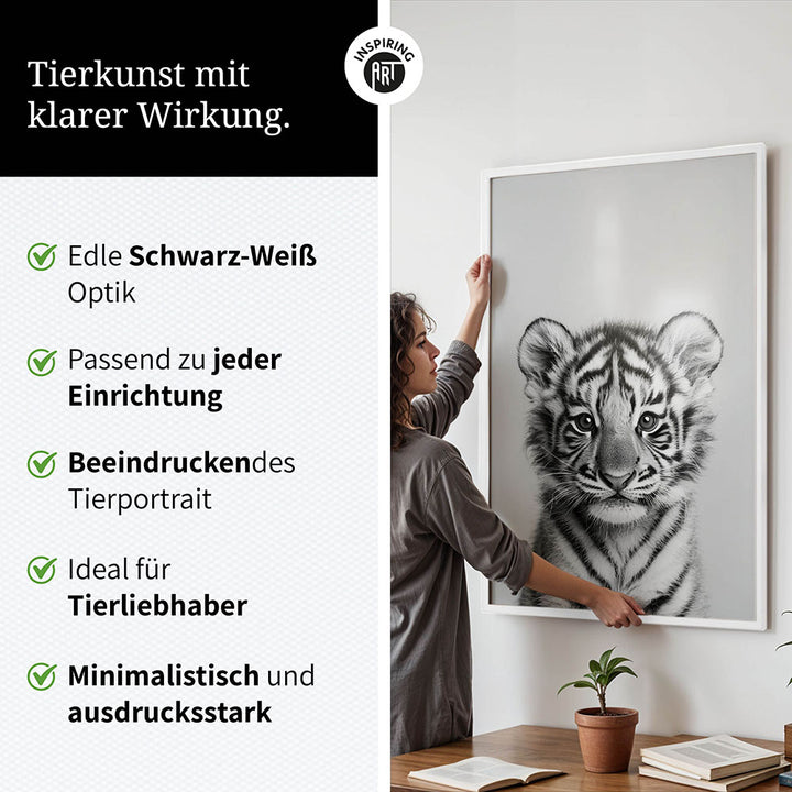 Poster: Tierporträt Tiger "Raja" in Schwarz-Weiß