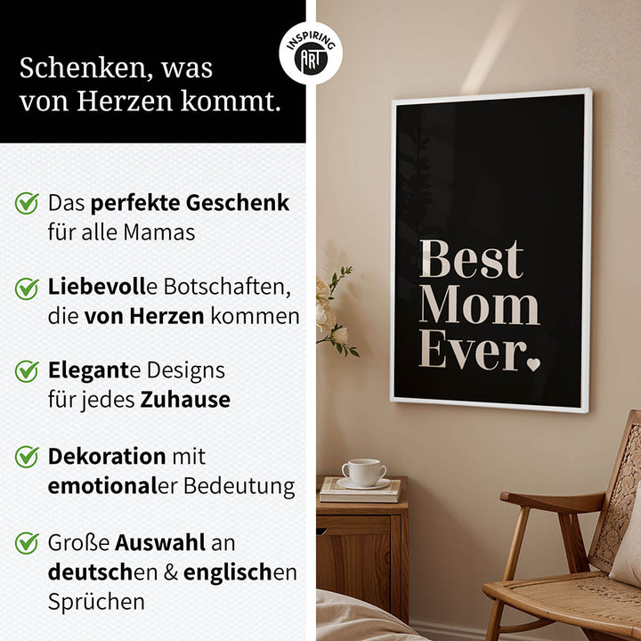 "Best mom ever" Typografie - Poster in Schwarz-Weiß