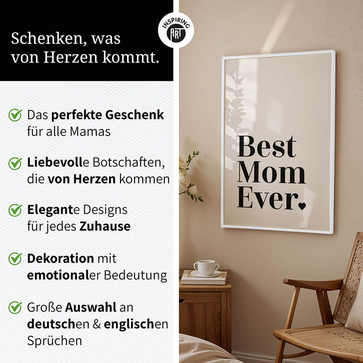 "Best mom ever" Typografie - Poster in Weiß-Schwarz