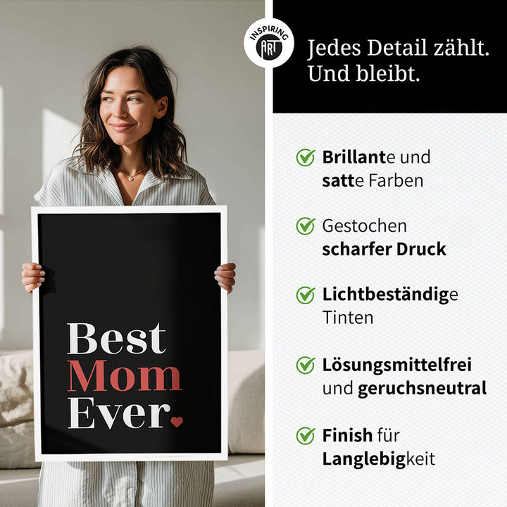"Best mom ever" Typografie - Poster in Schwarz-Weiß-Rot