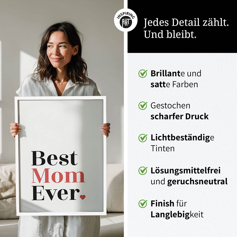 "Best mom ever" Typografie - Poster in Weiß-Schwarz-Rot