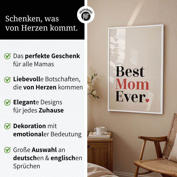 "Best mom ever" Typografie - Poster in Weiß-Schwarz-Rot