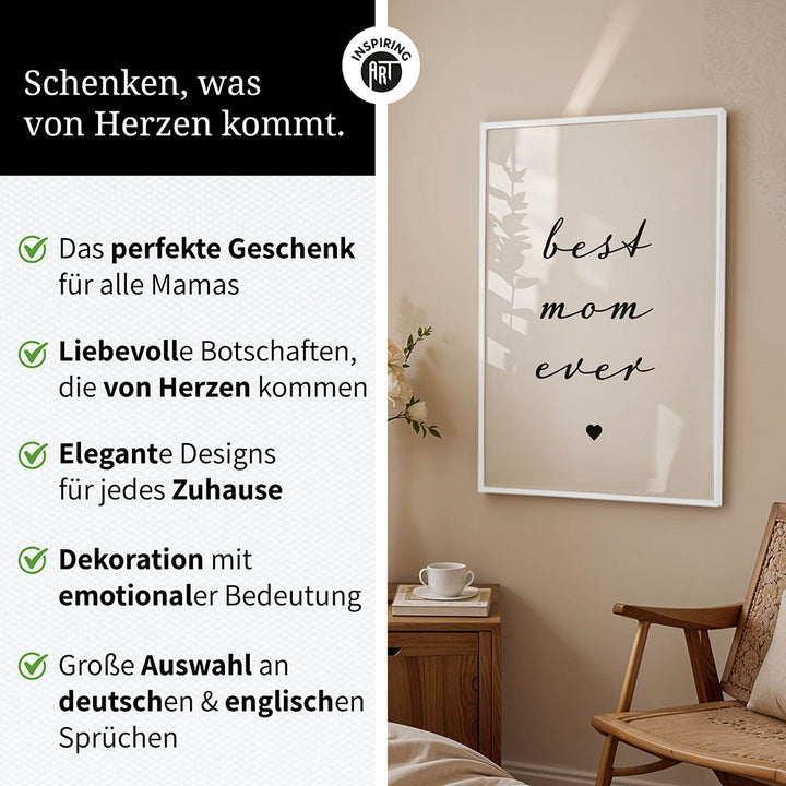 "Best mom ever" Typografie - Poster in Weiß-Schwarz