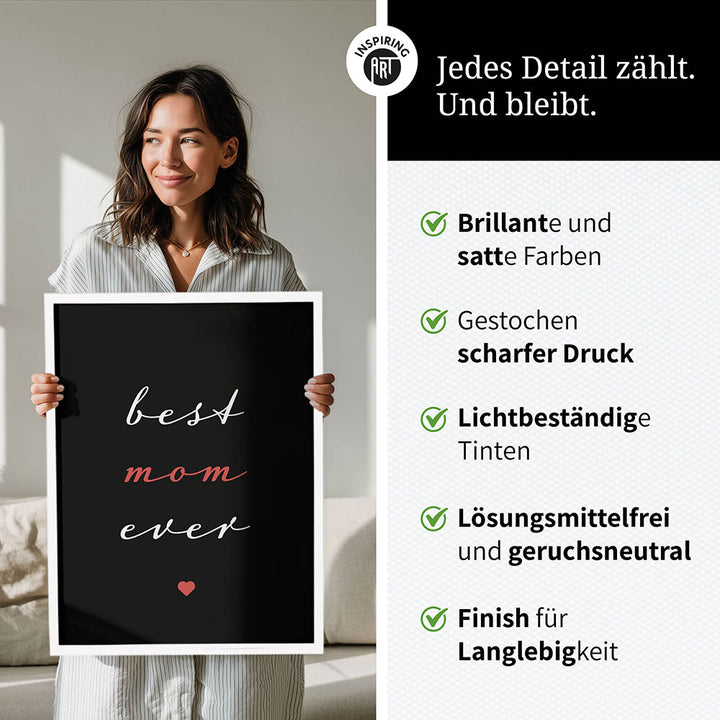 "Best mom ever" Typografie - Poster in Schwarz-Weiß-Rot