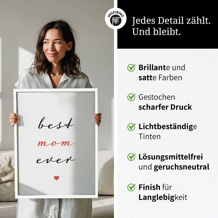 "Best mom ever" Typografie - Poster in Weiß-Schwarz-Rot