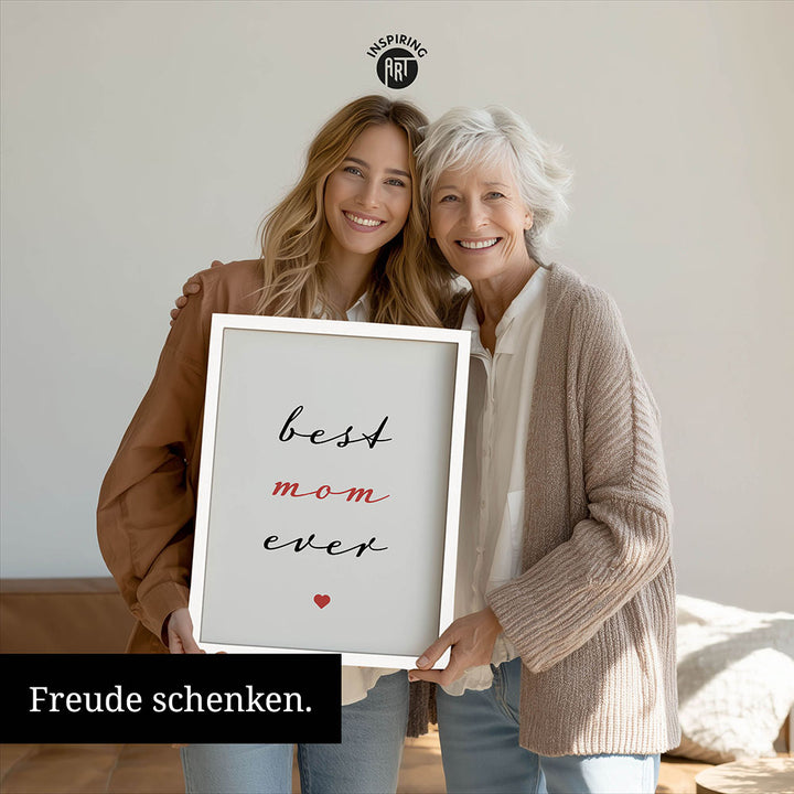 "Best mom ever" Typografie - Poster in Weiß-Schwarz-Rot