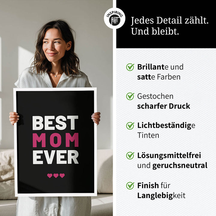 "Best mom ever" Typografie - Poster in Schwarz-Weiß-Pink