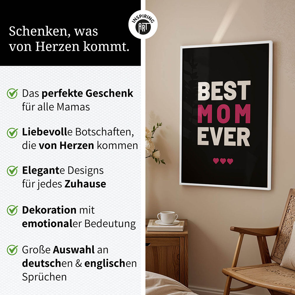 "Best mom ever" Typografie - Poster in Schwarz-Weiß-Pink