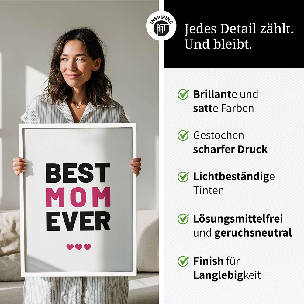 "Best mom ever" Typografie - Poster in Weiß-Schwarz-Pink