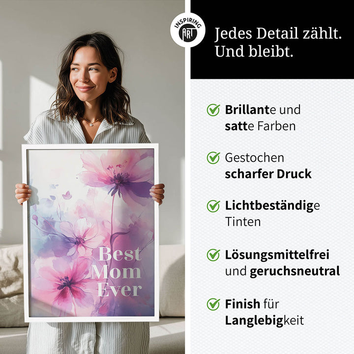 "Best mom ever" Lila Blumen - Poster bunt