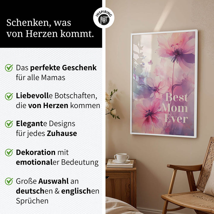 "Best mom ever" Lila Blumen - Poster bunt