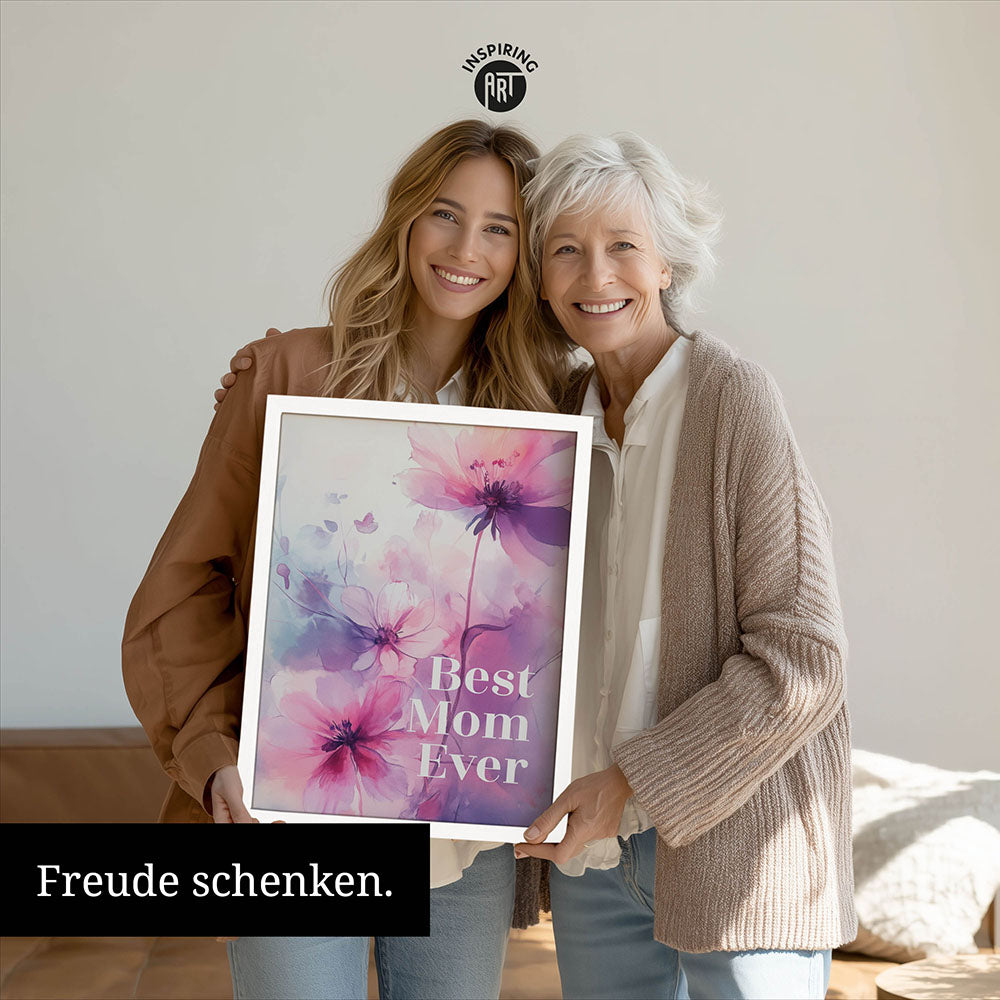 "Best mom ever" Lila Blumen - Poster bunt