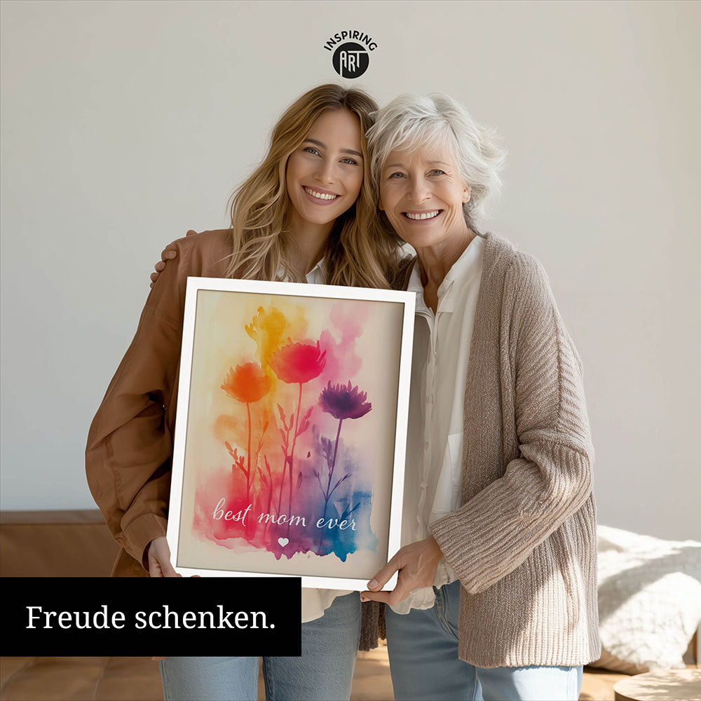 "Best mom ever" Aquarell-Blumen - Poster bunt