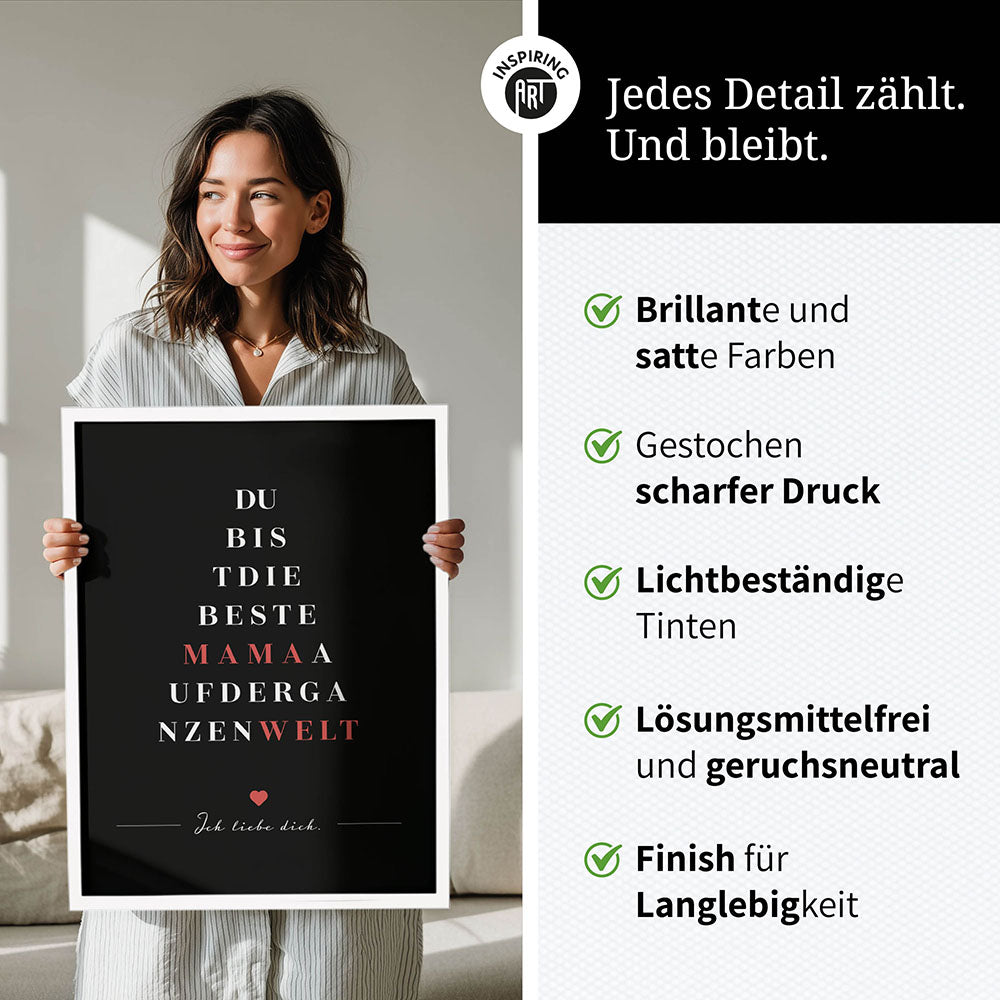 "Du bist die beste Mama auf der ganzen Welt" - Poster in Schwarz-Weiß-Rot