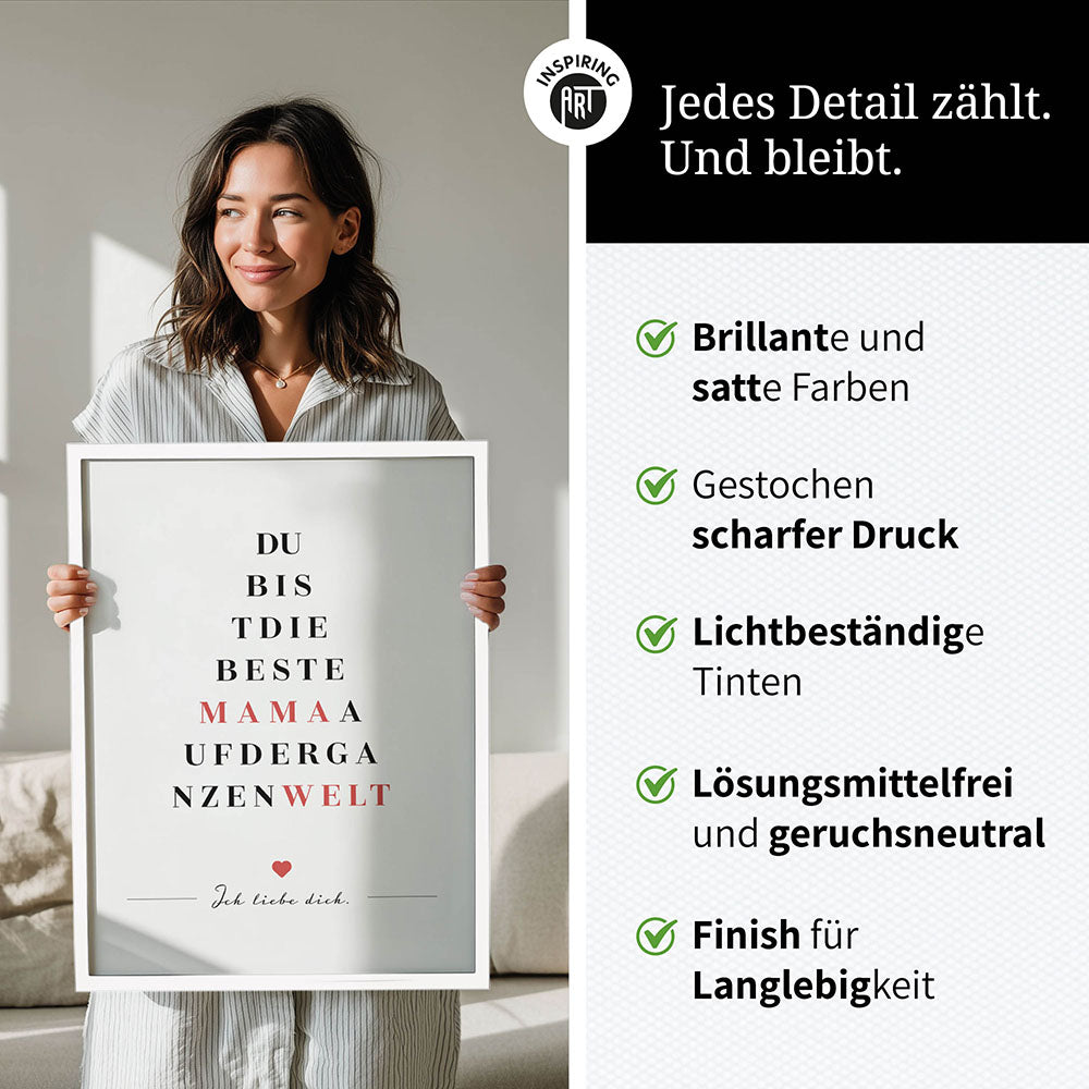 "Du bist die beste Mama auf der ganzen Welt" - Poster in Weiß-Schwarz-Rot