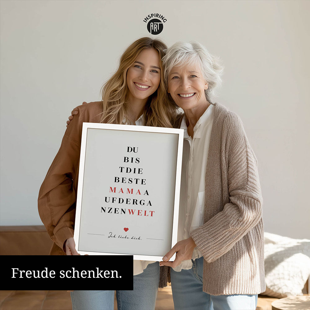 "Du bist die beste Mama auf der ganzen Welt" - Poster in Weiß-Schwarz-Rot