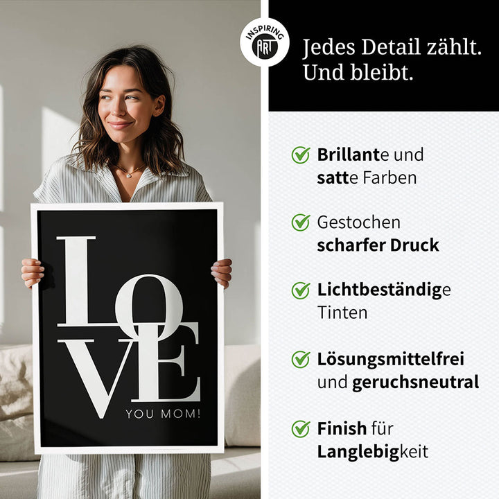 "Love you Mom" - Poster in Schwarz-Weiß