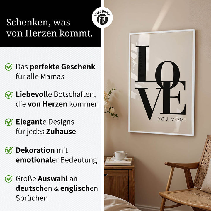 "Love you Mom" - Poster in Weiß-Schwarz