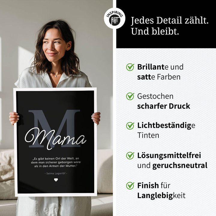 Mama-Zitat von Selma Lagerlöf - Poster in Schwarz-Weiß