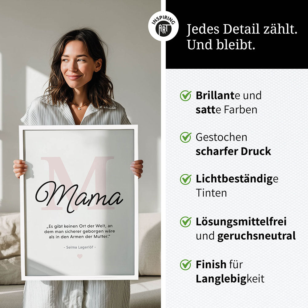 Mama-Zitat von Selma Lagerlöf - Poster in Schwarz-Weiß-Rosa