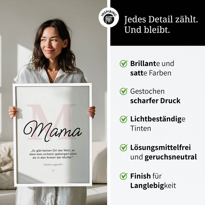 Mama-Zitat von Selma Lagerlöf - Poster in Schwarz-Weiß-Rosa