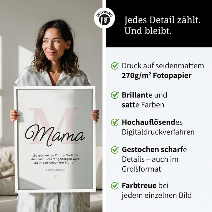 Mama-Zitat von Selma Lagerlöf - Poster in Schwarz-Weiß-Rosa