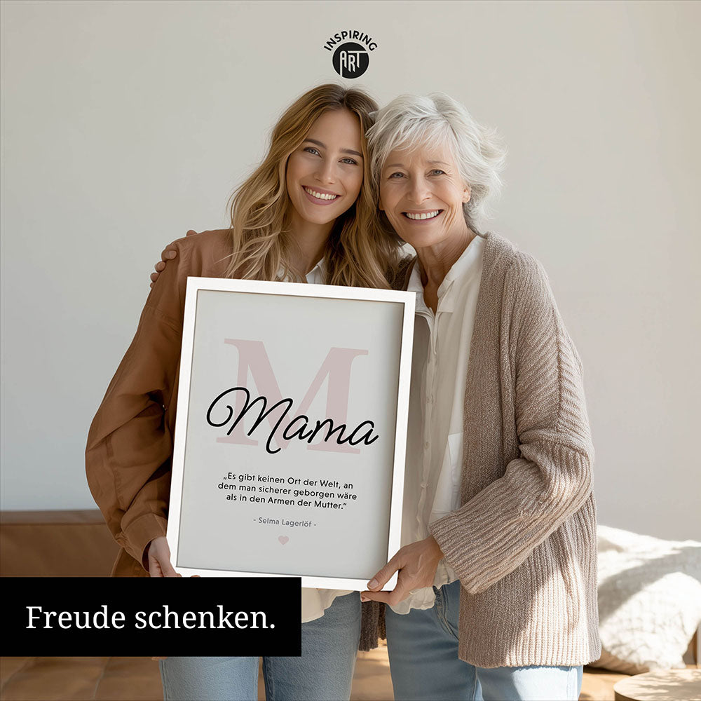 Mama-Zitat von Selma Lagerlöf - Poster in Schwarz-Weiß-Rosa