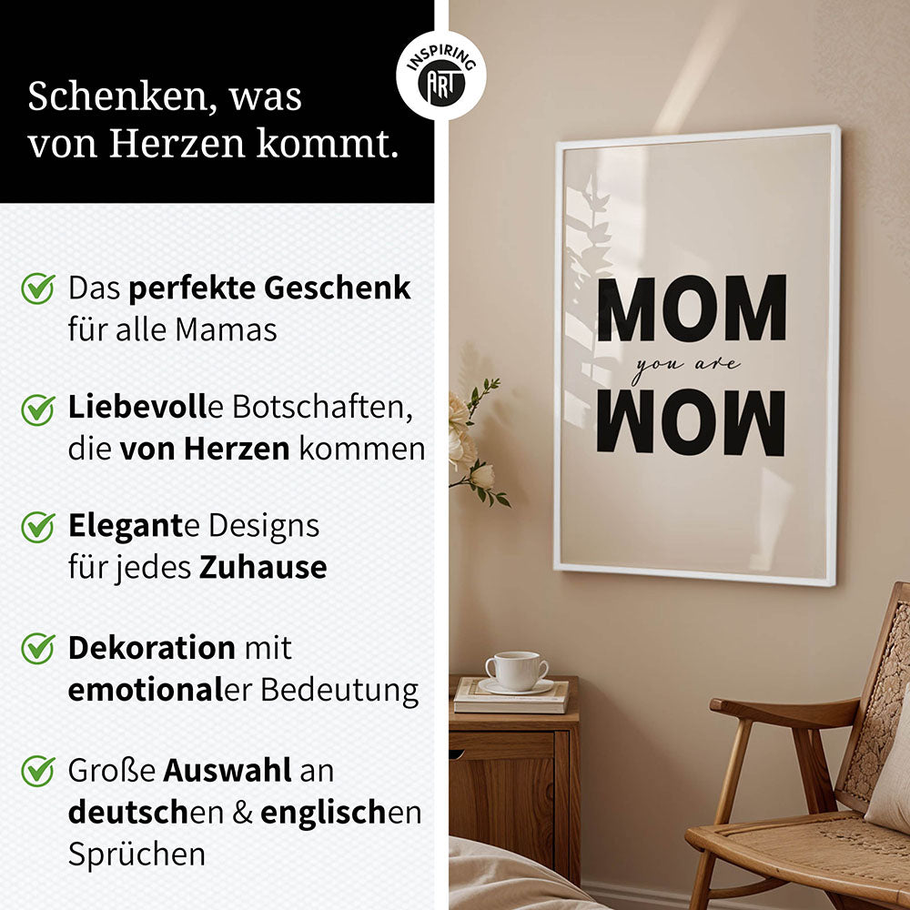 "Mom you are wow" - Poster in Weiß-Schwarz
