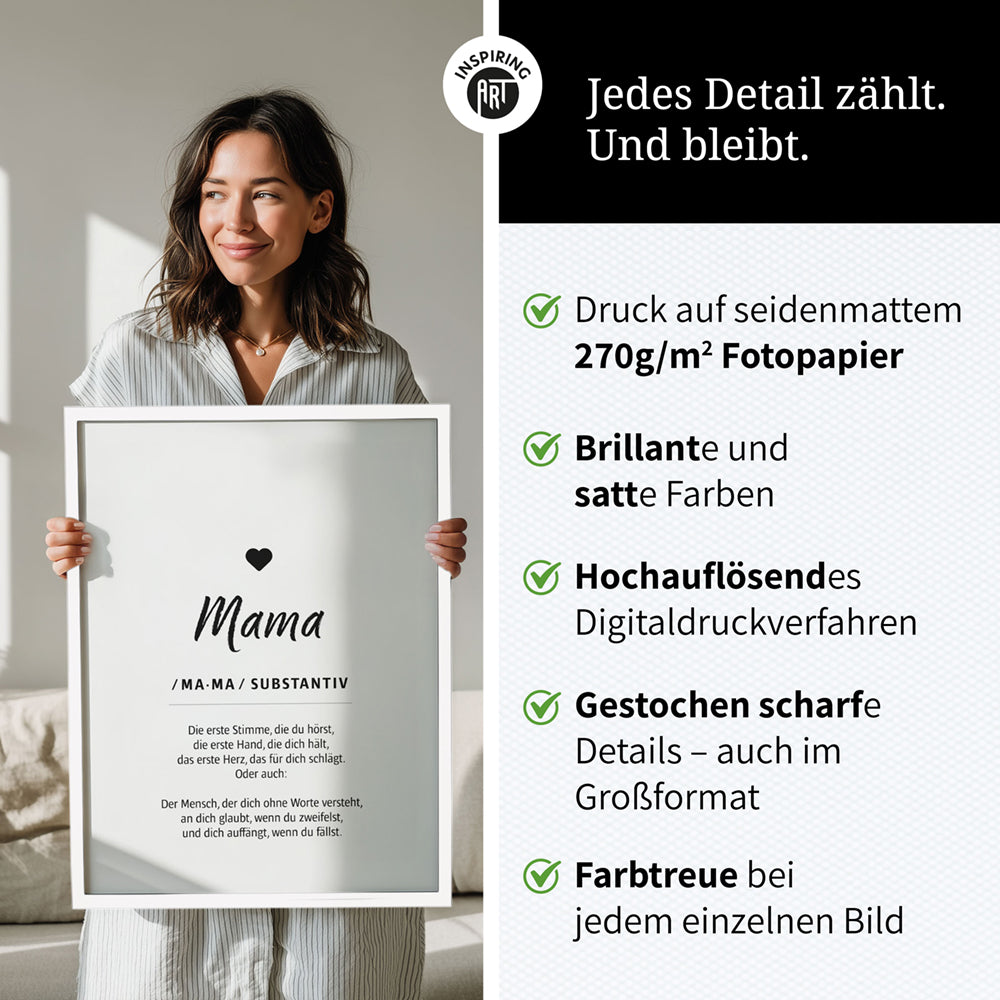 Mama - Wortdefinition - Poster in Weiß-Schwarz