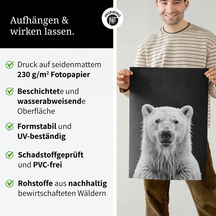 Poster: Tierporträt Eisbär "Nanuk" in Schwarz-Weiß