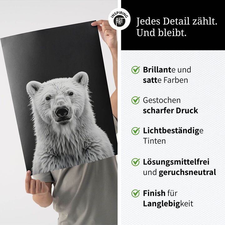 Poster: Tierporträt Eisbär "Nanuk" in Schwarz-Weiß