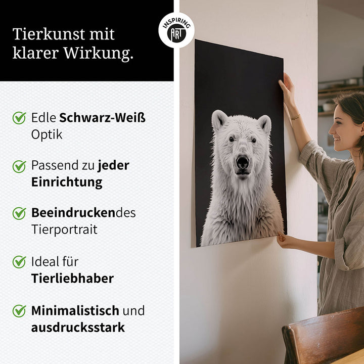Poster: Tierporträt Eisbär "Nanuk" in Schwarz-Weiß