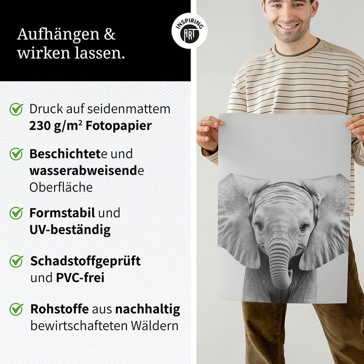 Poster: Tierporträt Elefant "Kaya" in Schwarz-Weiß
