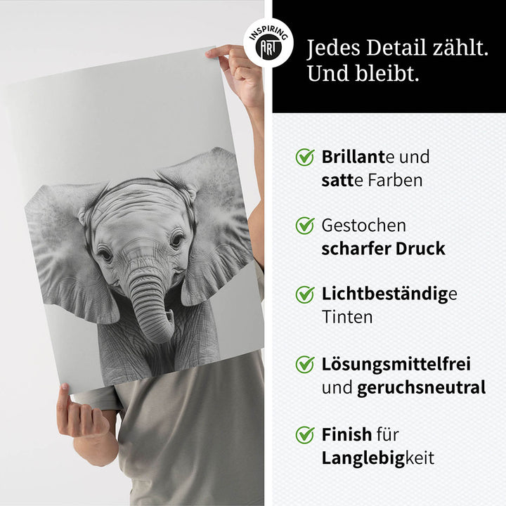 Poster: Tierporträt Elefant "Kaya" in Schwarz-Weiß
