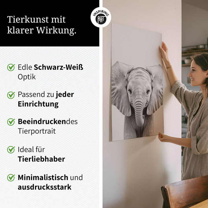 Poster: Tierporträt Elefant "Kaya" in Schwarz-Weiß