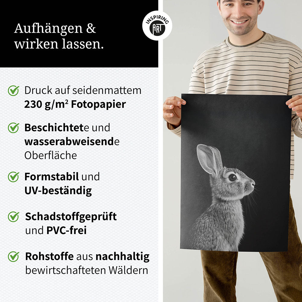Poster: Tierporträt Hase "Willow" in Schwarz-Weiß