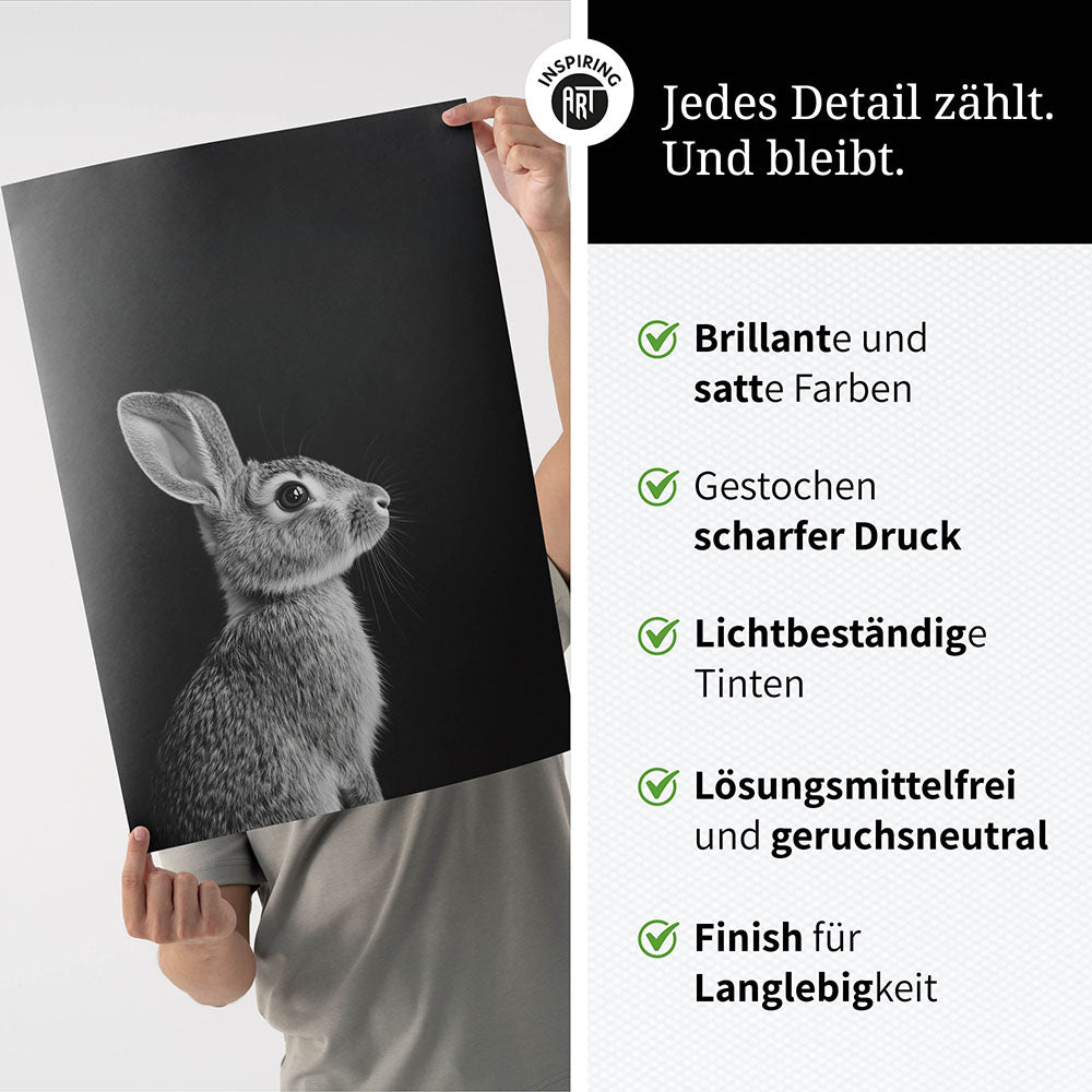 Poster: Tierporträt Hase "Willow" in Schwarz-Weiß