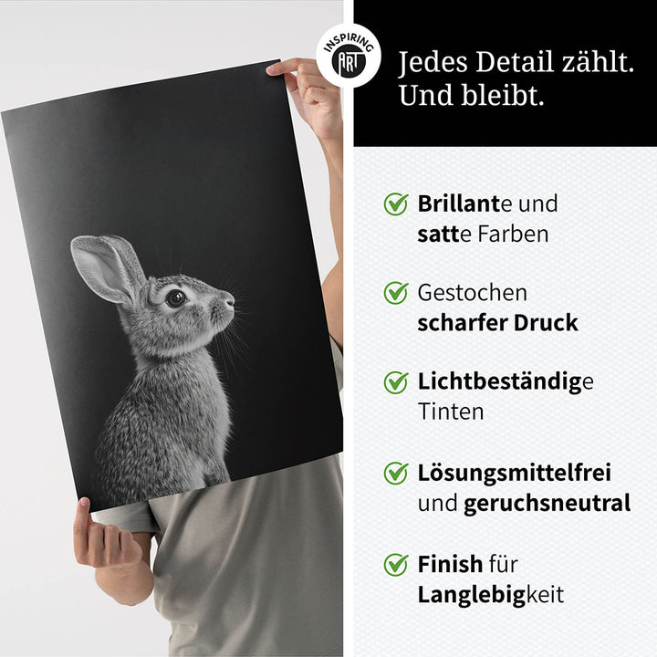 Poster: Tierporträt Hase "Willow" in Schwarz-Weiß