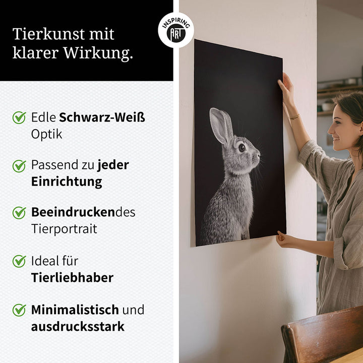 Poster: Tierporträt Hase "Willow" in Schwarz-Weiß