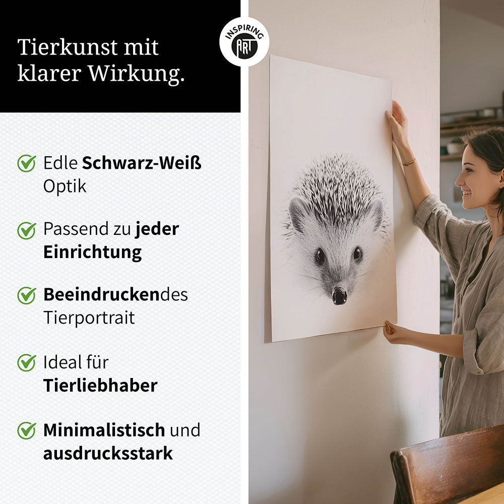Poster: Tierporträt Igel "Pico" in Schwarz-Weiß