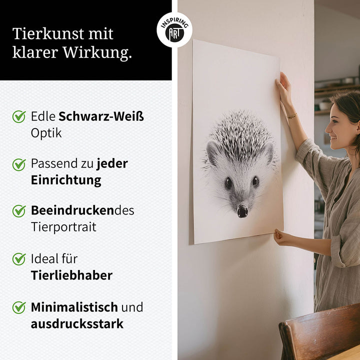 Poster: Tierporträt Igel "Pico" in Schwarz-Weiß