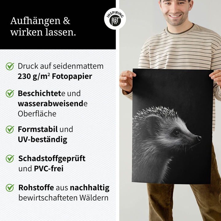 Poster: Tierporträt Igel "Nox" in Schwarz-Weiß