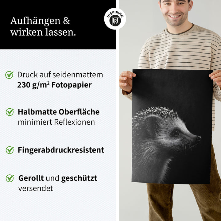 Poster: Tierporträt Igel "Nox" in Schwarz-Weiß