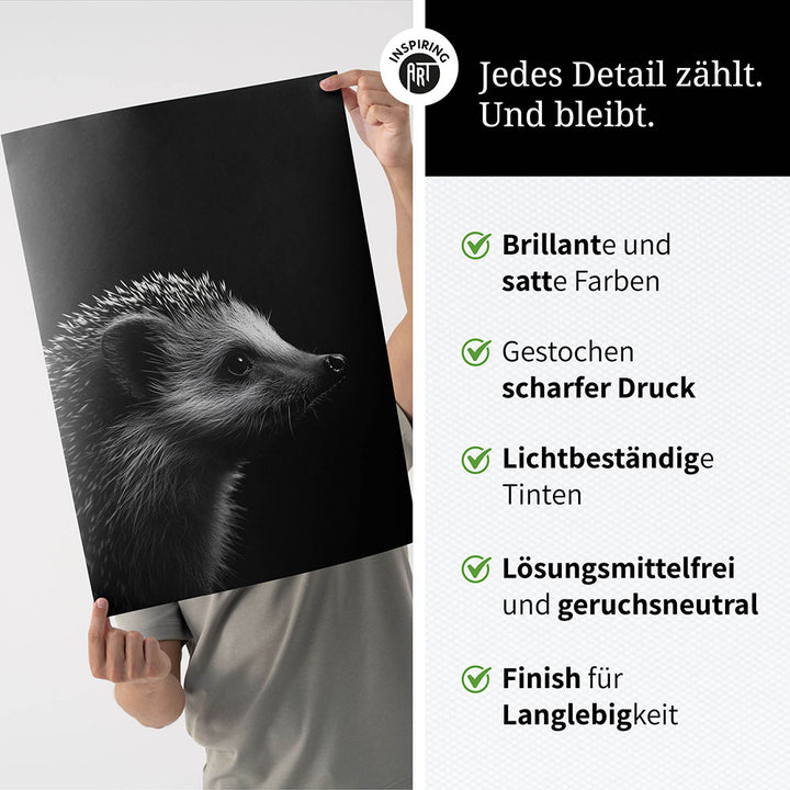 Poster: Tierporträt Igel "Nox" in Schwarz-Weiß