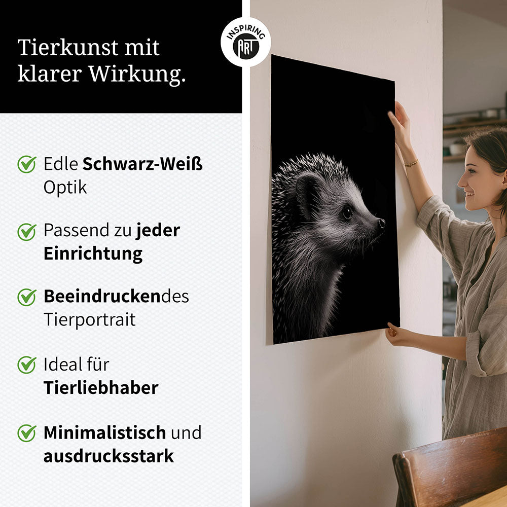 Poster: Tierporträt Igel "Nox" in Schwarz-Weiß