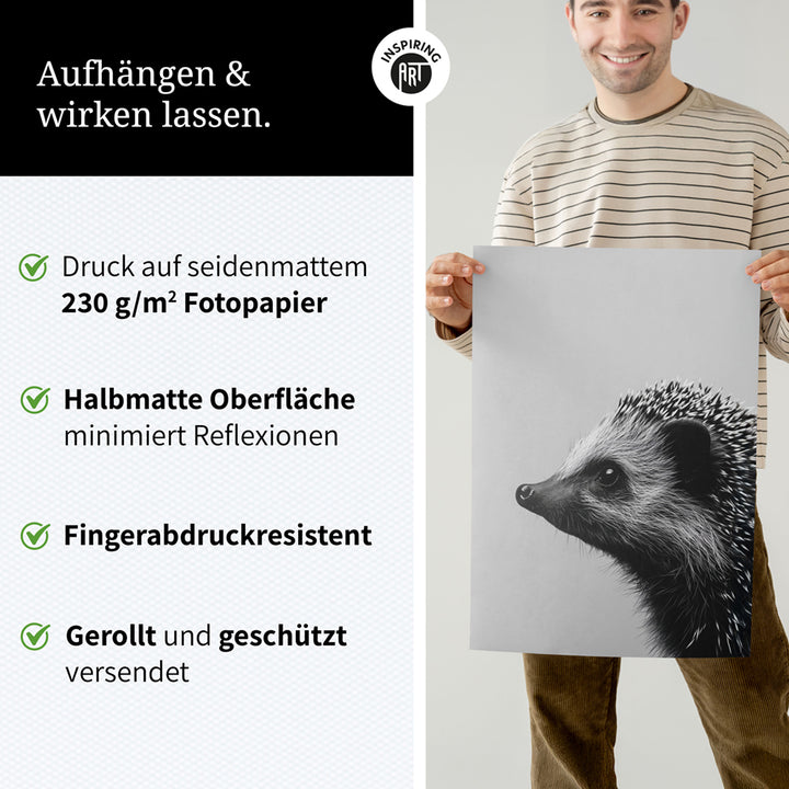 Poster: Tierporträt Igel "Fips" in Schwarz-Weiß
