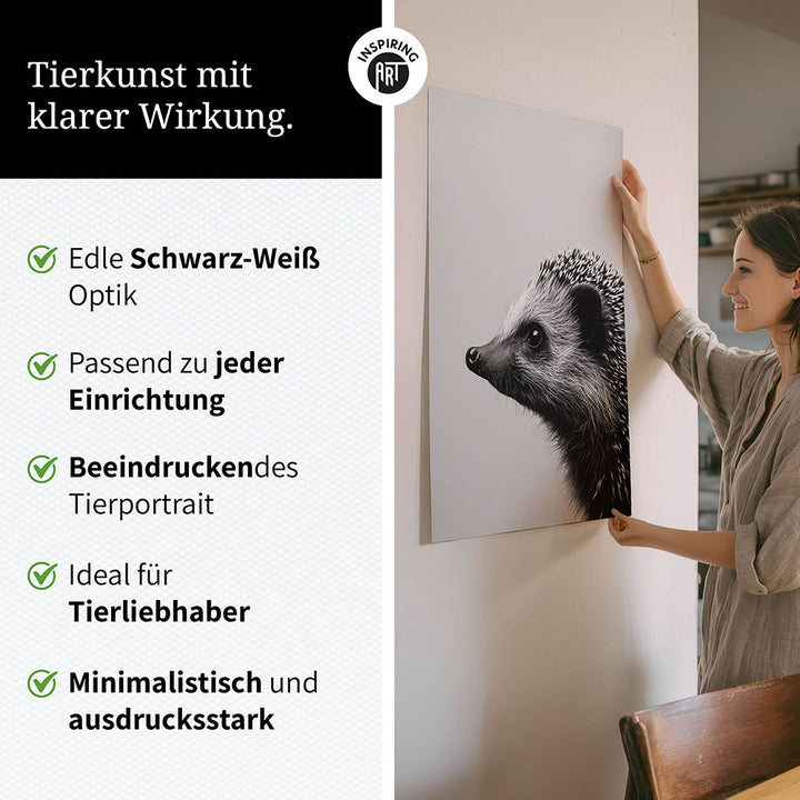 Poster: Tierporträt Igel "Fips" in Schwarz-Weiß