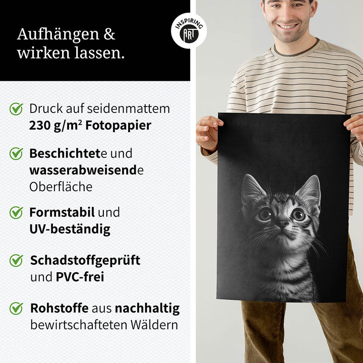 Poster: Tierporträt Katze "Felino" in Schwarz-Weiß